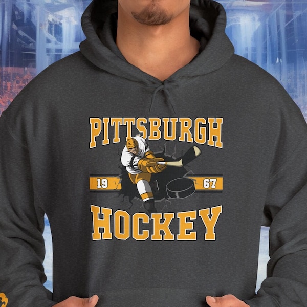 Pittsburgh Hockey Hoodie Sweatshirt, aangepast nummer, NHL Fan Sweatshirt, Vintage Penguins Sweater, NHL Hockey Shirt, Retro Hockey Hoodie