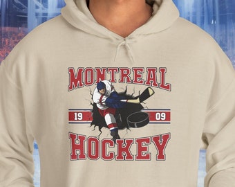 Montreal Hockey Hoodie Sweatshirt, Custom Number, NHL Fan Sweatshirt, Vintage Canadiens Sweater, Montreal Hockey Shirt, Retro Hockey Hoodie