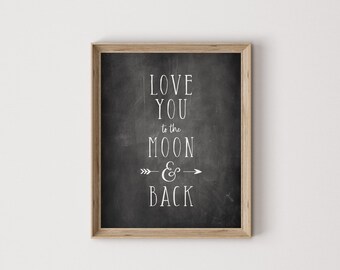 love you to the moon and back, love print, love quote print, love quote word art, love quote wall art, love quote wall decor, digital print