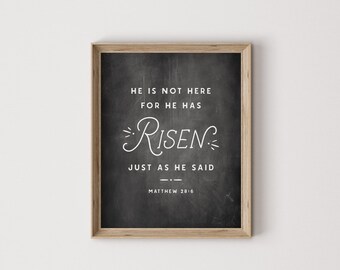 Matthew 28:6, He is Risen, Easter print, Easter art, Easter printable, holiday decor, faith print, scripture print, Christian print