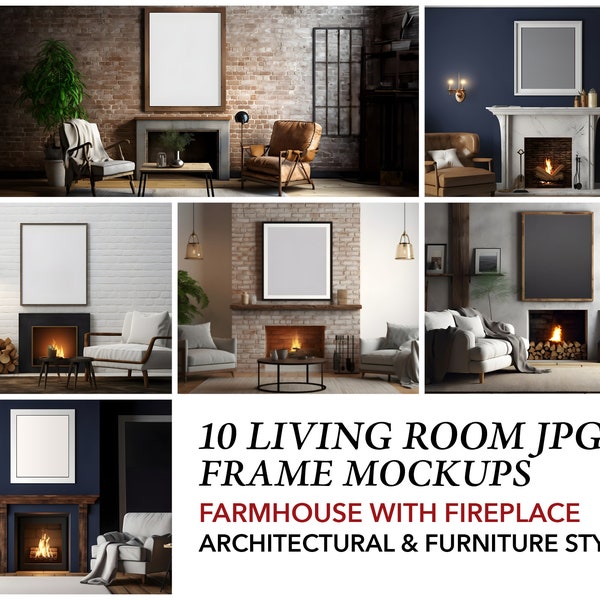 Frame Mockup above Fireplace Rustic Farmhouse Decor Living Room Vertical Frame Mockup Bundle Wall Frame Fireplace Mockup Farmhouse Interior