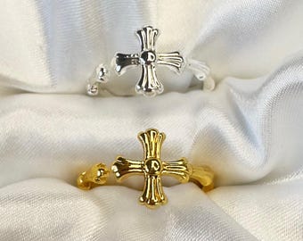 Cross Ring, Gold Cross Ring, Silver Cross Ring, Adjustable Ring, Unisex Ring, Catholic Ring, Minimal Ring, Simple Ring, Birthday Gift