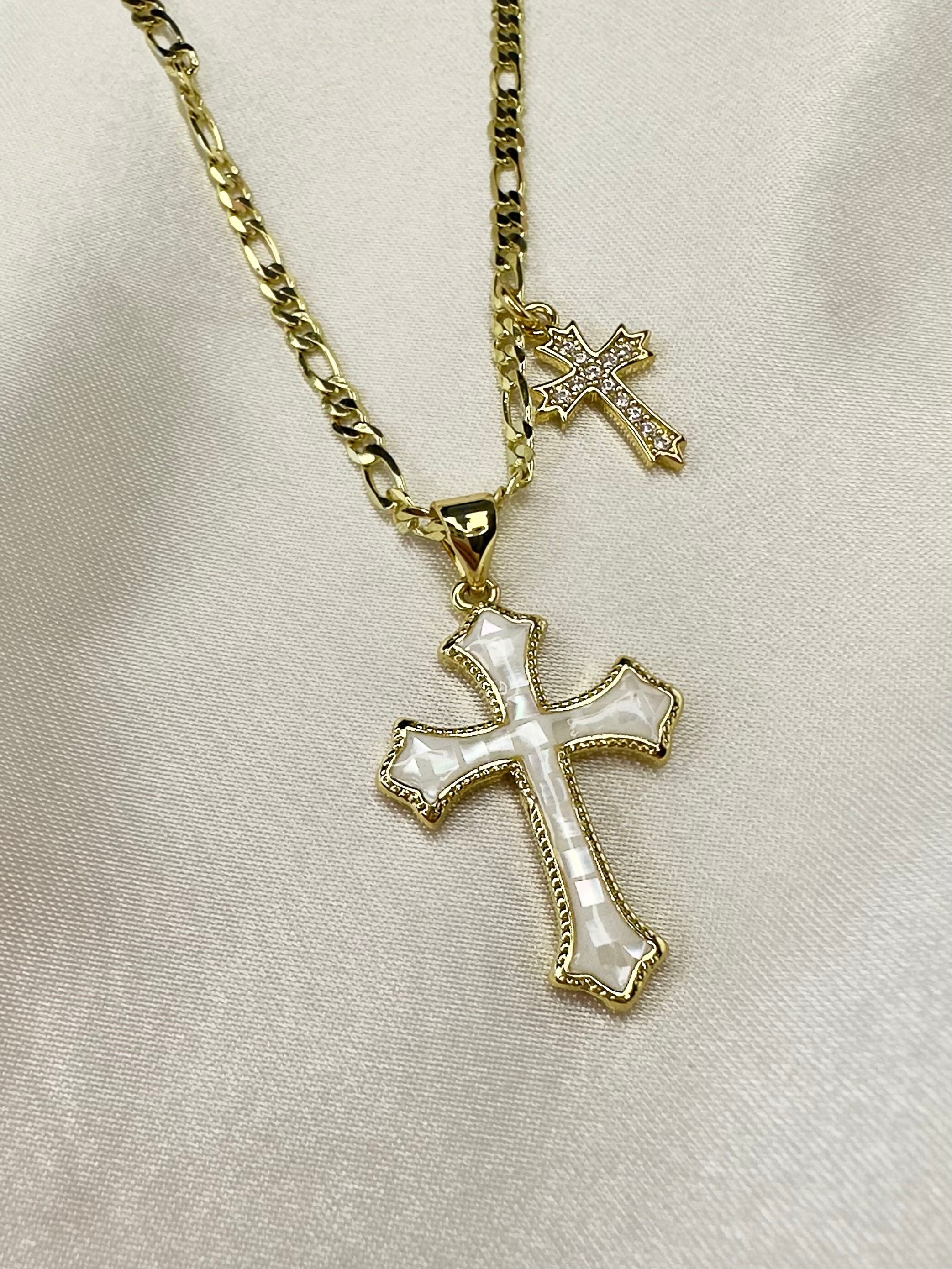 KASFREE Dainty Cross Necklace For Women & Men - Adjustable Chain With Cubic Zirconia (Silver, Gold, Pink) - View #9