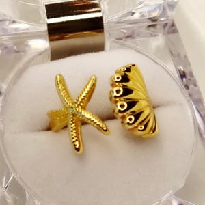 Gold Starfish Ring, Shell Ring, Adjustable Gold Filled Ring, 14k Gold Filled Ring, Ocean Ring, Seashell Ring, Beachy Jewelry, Gift for Her