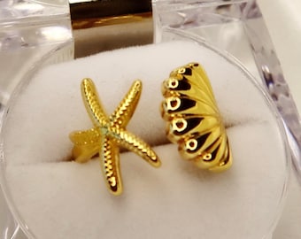 Gold Starfish Ring, Shell Ring, Adjustable Gold Filled Ring, 14k Gold Filled Ring, Ocean Ring, Seashell Ring, Beachy Jewelry, Gift for Her