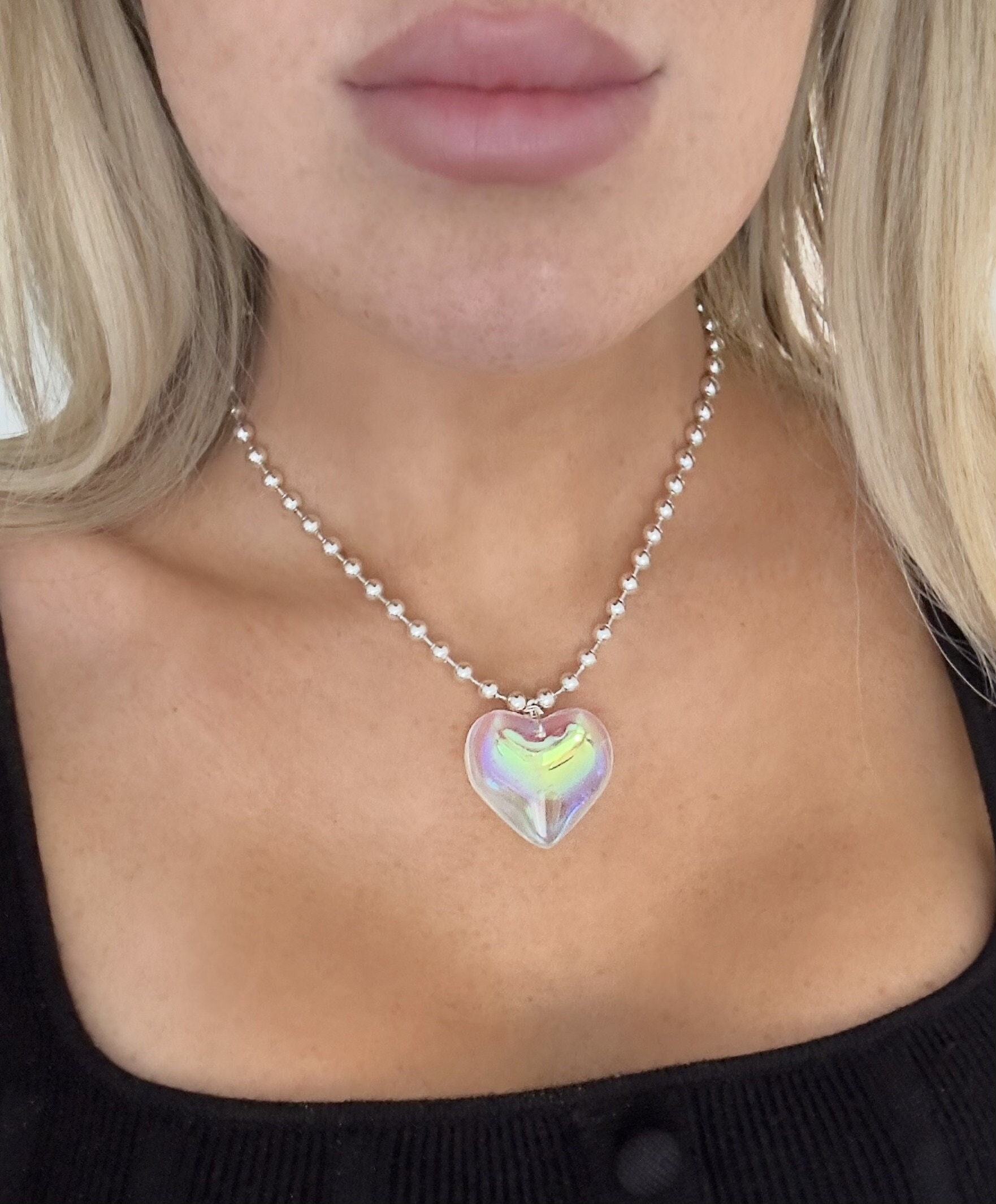 Puffy Heart Two Tone Necklace main image 1