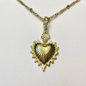 Gold Sacred Heart Necklace, Milagro Heart Pendant, 14k Gold Heart Pendant, Custom Length Jewelry, Catholic Jewelry, Christian Jewelry