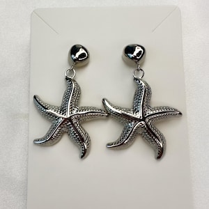 Silver Starfish Earrings, Ocean Jewelry, Beachy Earrings, Starfish Jewelry, Non Tarnish Earrings, Waterproof Earrings, Vacation Jewelry