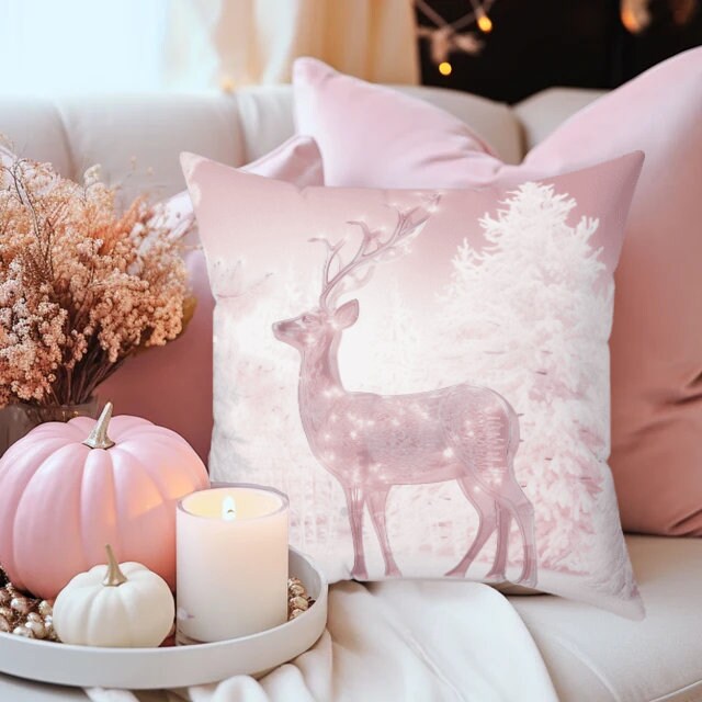 Christmas Pillow, Pink Winter Wonderland, Icy Snow Pillow, Reindeer