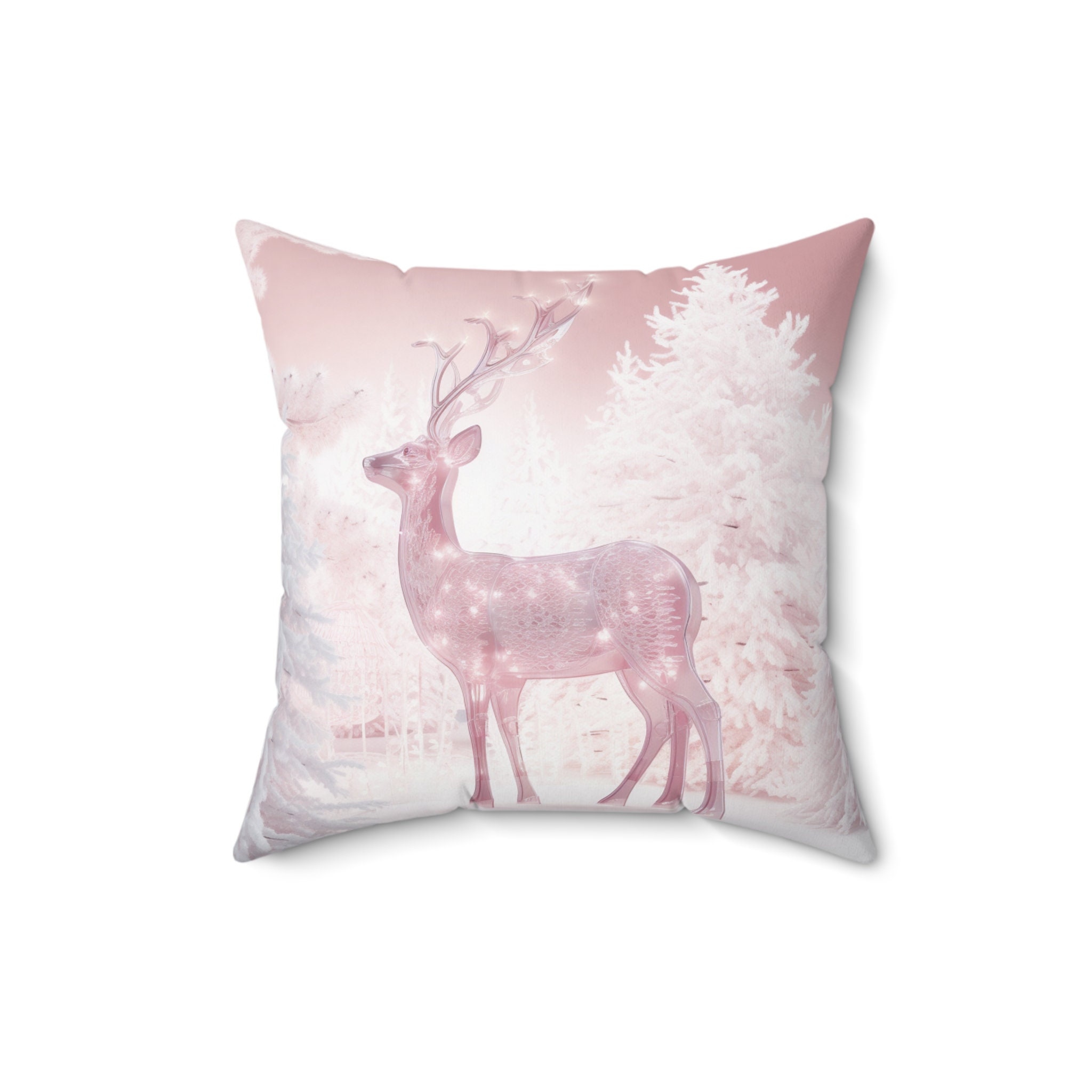 Christmas Pillow, Pink Winter Wonderland, Icy Snow Pillow, Reindeer