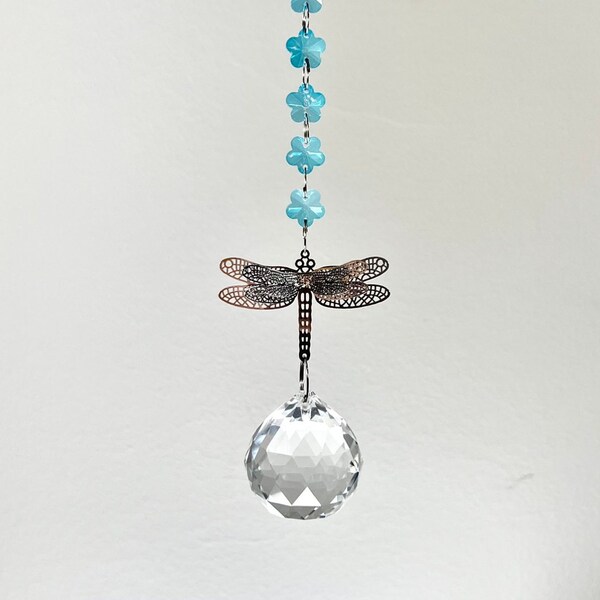 Crystal Dragonfly Suncatcher Flower Beads window hanging ornamanet gift boxed