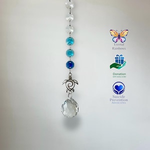 Atrapasueños de cristal con forma de tortuga marina en caja de regalo con tarjeta y donación
