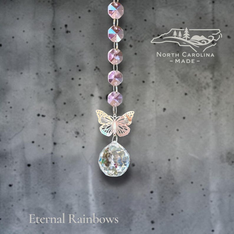 Butterfly Crystal SunCatcher Rainbow Maker Light Catcher Light Pink
