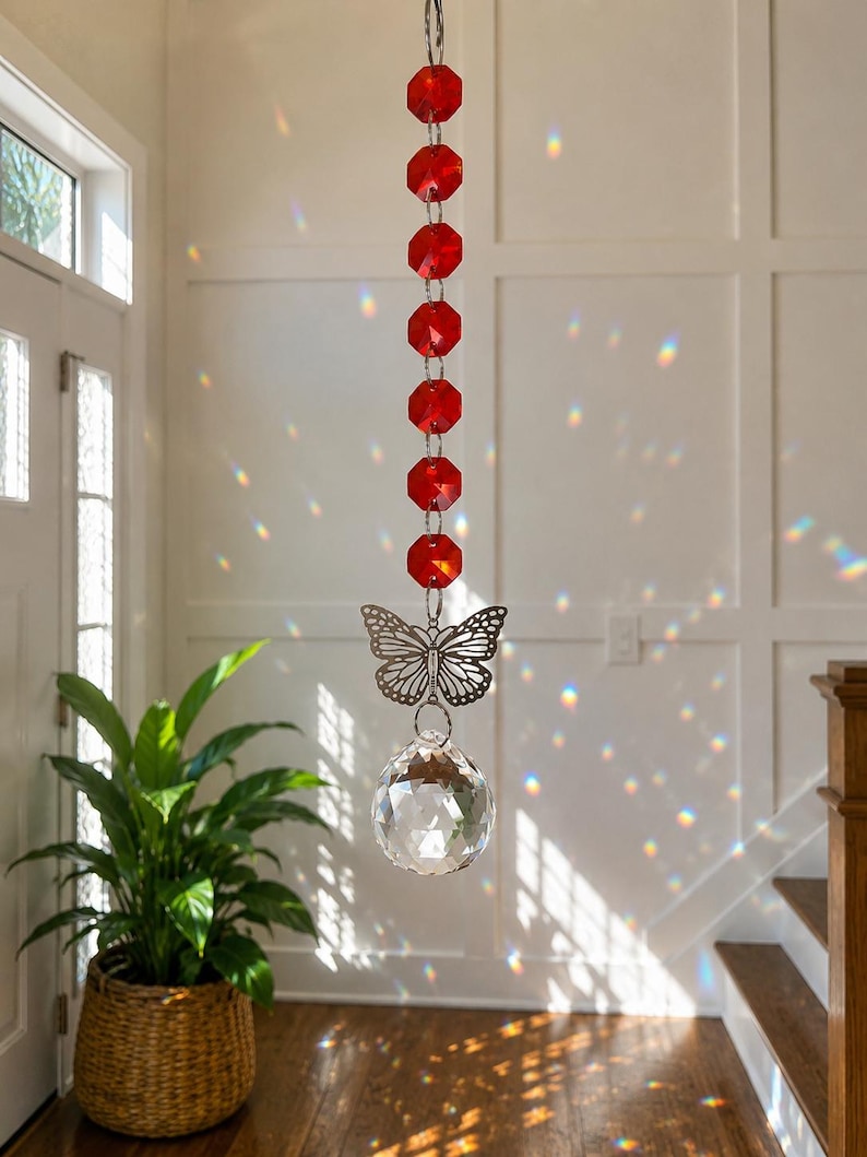 Butterfly Crystal SunCatcher Rainbow Maker Light Catcher Red