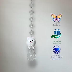 SunCatcher Samoyède/Esquimau américain arc-en-ciel dans une boîte cadeau avec carte et don