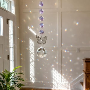 Butterfly Crystal SunCatcher Rainbow Maker Light Catcher Light Purple