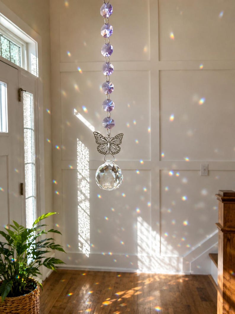 Butterfly Crystal SunCatcher Rainbow Maker Light Catcher Light Purple