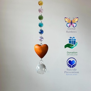 Cristal SunCatcher bois coeur arc-en-ciel dans une boîte cadeau avec carte et don * Options de couleurs *