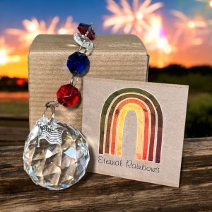 SunCatcher American Flag Crystal Rainbow Maker in Gift Box with Card and Donation