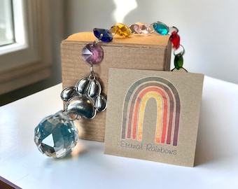 SunCatcher Rainbow Bridge Pet Paw en caja de regalo con tarjeta y donación