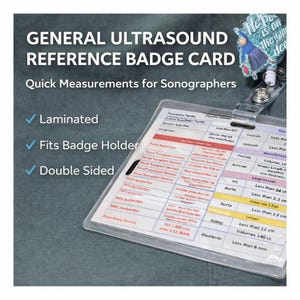 Ultrasound Badge Buddy Quick Reference Card | General Ultrasound Sonographer Study Guide | Ultrasound Tech Student Cheat Sheet