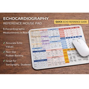 Echocardiography Reference Mouse Pad, Echo Quick Reference Chart, Cardiac Ultrasound Measurements Guide, Sonography Student Gift