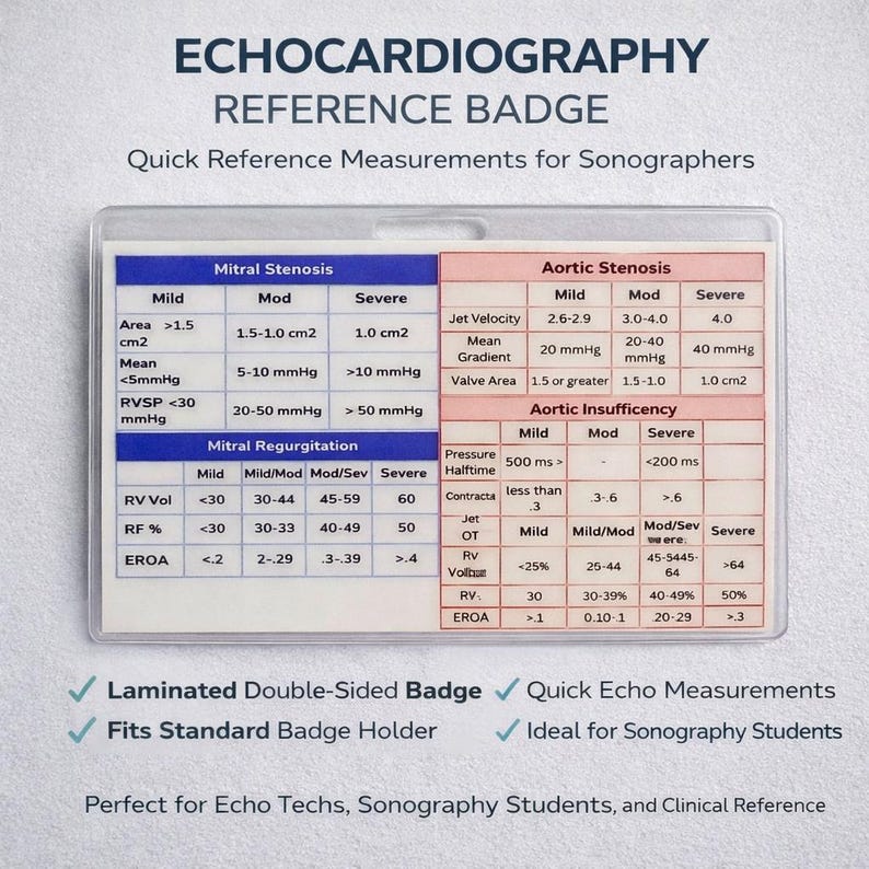 Echo Ultrasound Badge Buddy Quick Reference | Echocardiography Study ...