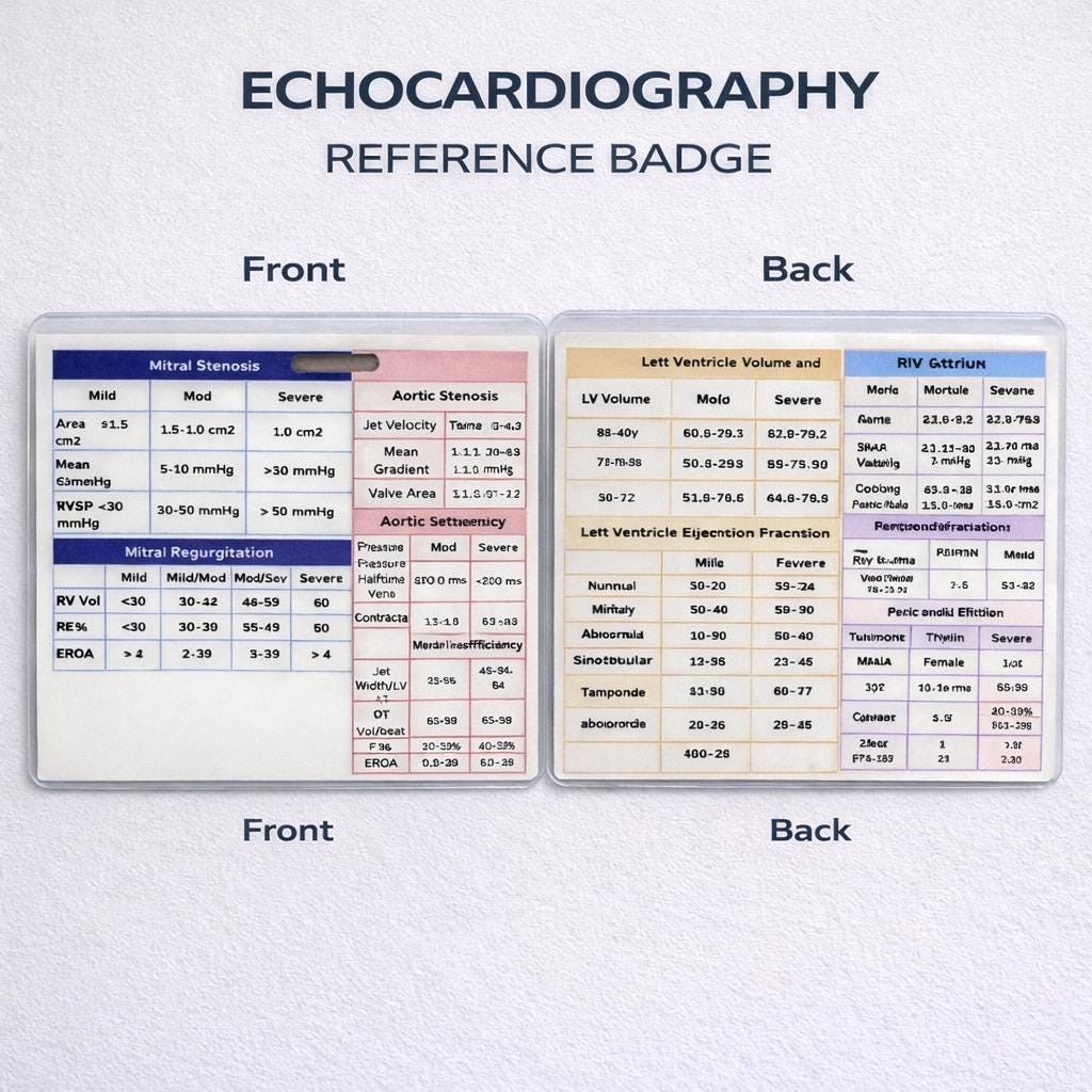 Echo Ultrasound Badge Buddy Quick Reference | Echocardiography Study ...