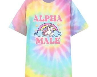 Tie Dye Ironic Alpha Male Unicorn Rainbow, Funny Unisex Tshirt Funny Shirt, Funny Graphic Tee, Offensive Shirt, Weird Shirt