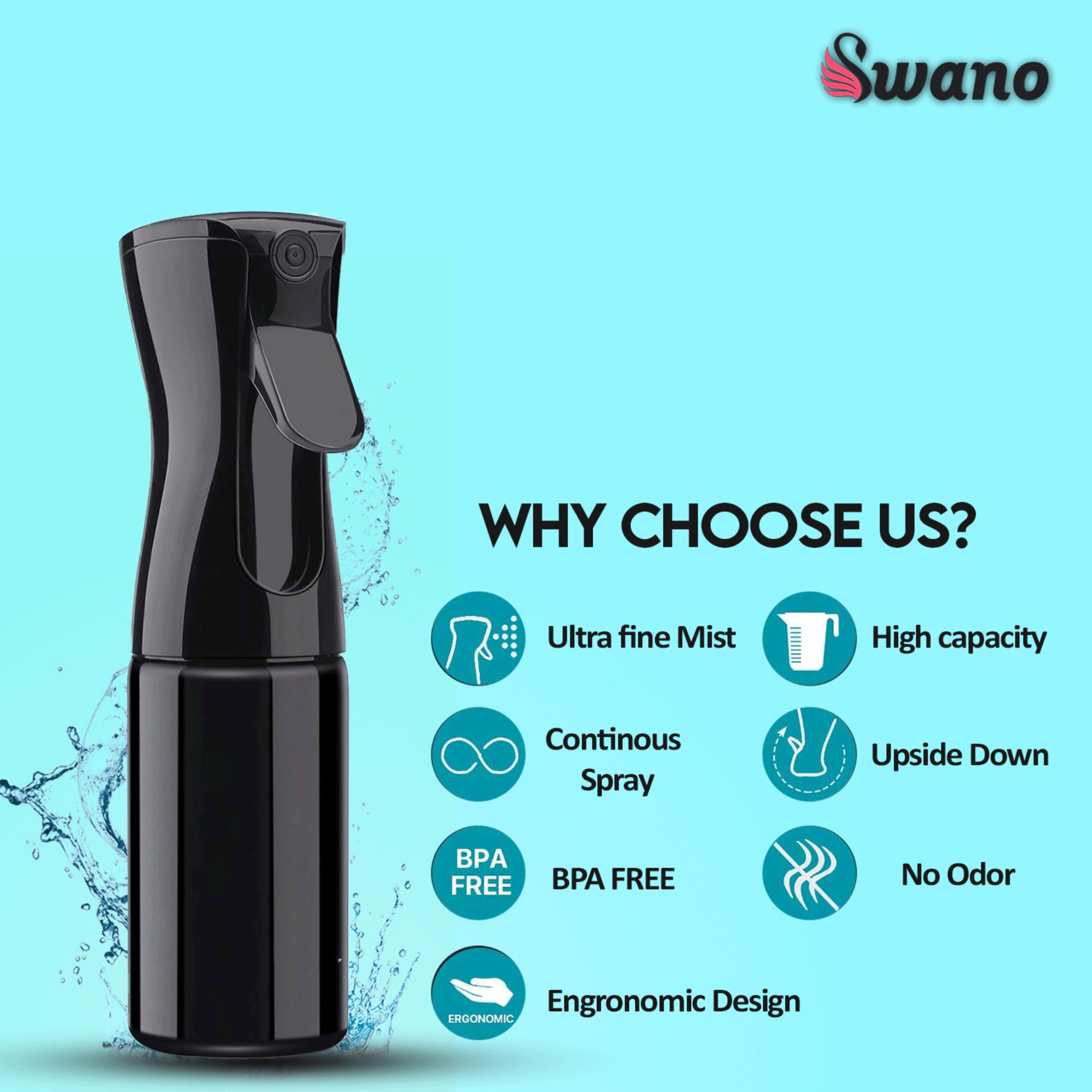 Swano Hair Spray Bottle 200ML Black Empty Continuous Water Etsy