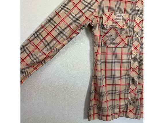 vintage 70s plaid button-down shirt size M long s… - image 4