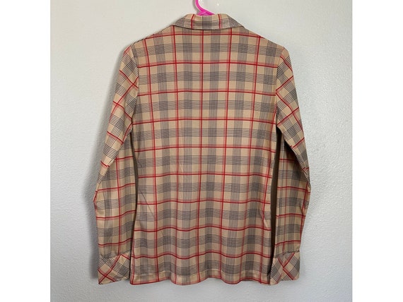 vintage 70s plaid button-down shirt size M long s… - image 2