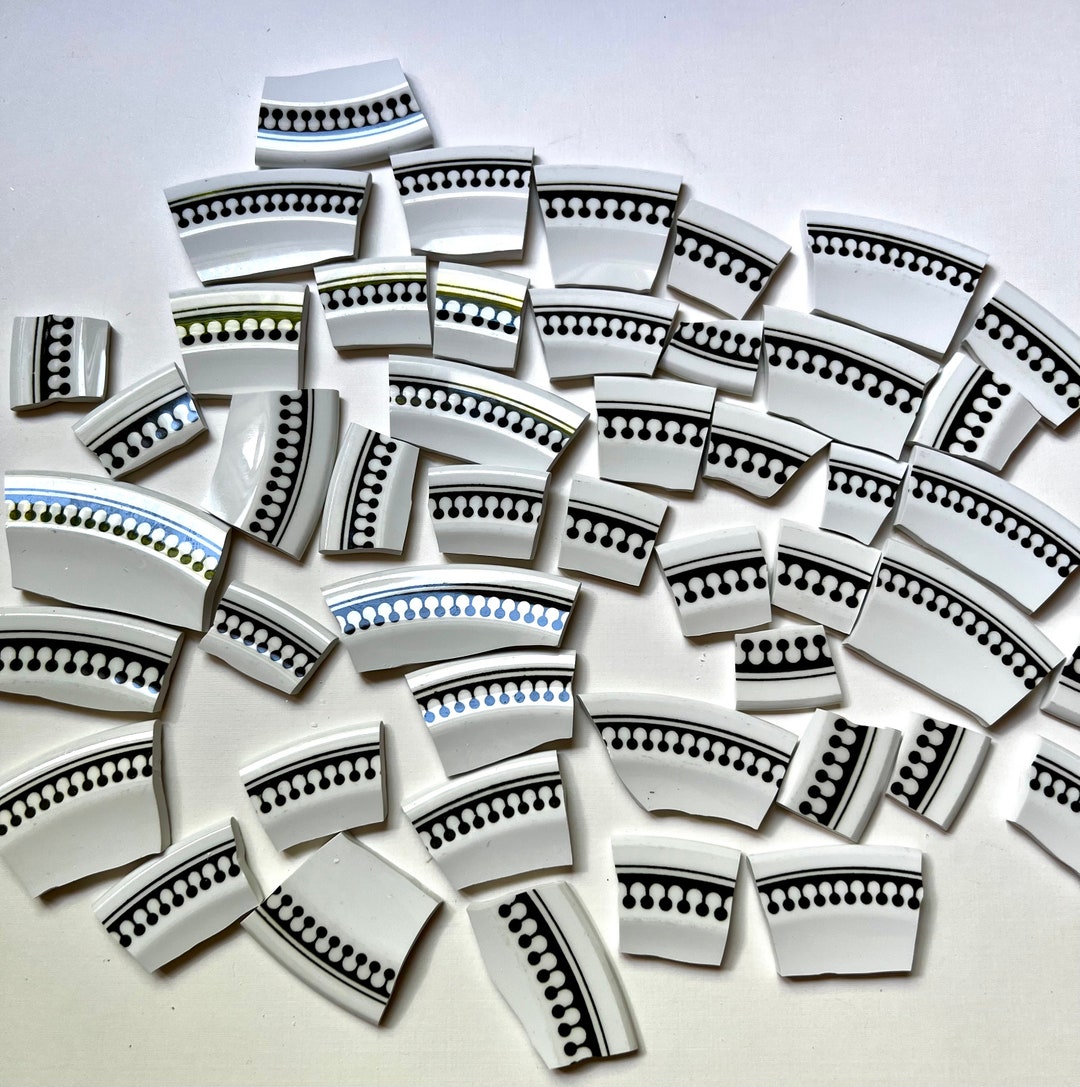 Pyroceram Tableware Tiles for Mosaic or Jewelry Making Fun Pattern-crown, Fringes-black and ...