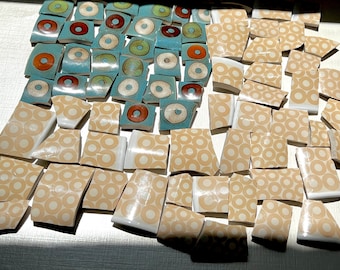 Broken china pieces-mosaic tiles-fun circles tiles for mosaic or jewelry making-beautiful colors recycled material DIY mosaic