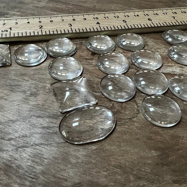 Cabochons ronds en verre transparent - Gemmes en verre bombé lisse pour pendentifs, aimants, inserts en mosaïque - lot de 16