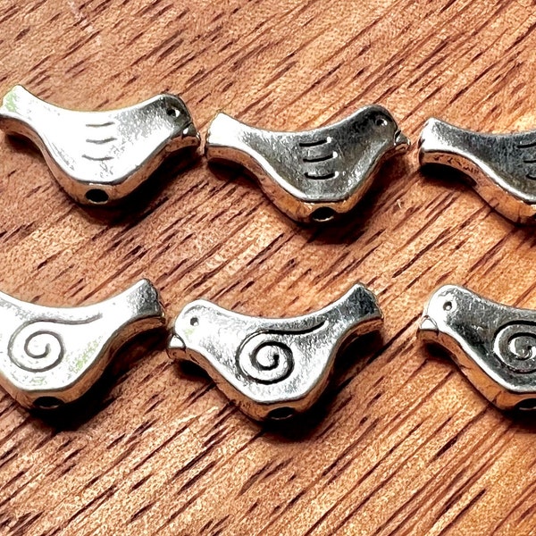 10 Silver Pewter Metal Bird Beads to use in mosaic, jewelry making, as charms, do it yourself crafts or arts, cute birds to adorn your work