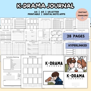 Diario digital de K-dramas / Planificador imprimible de K-dramas / Plantilla de notas y notabilidad (PDF, iPad) / Lista de dramas coreanos, reseñas y seguimiento de episodios