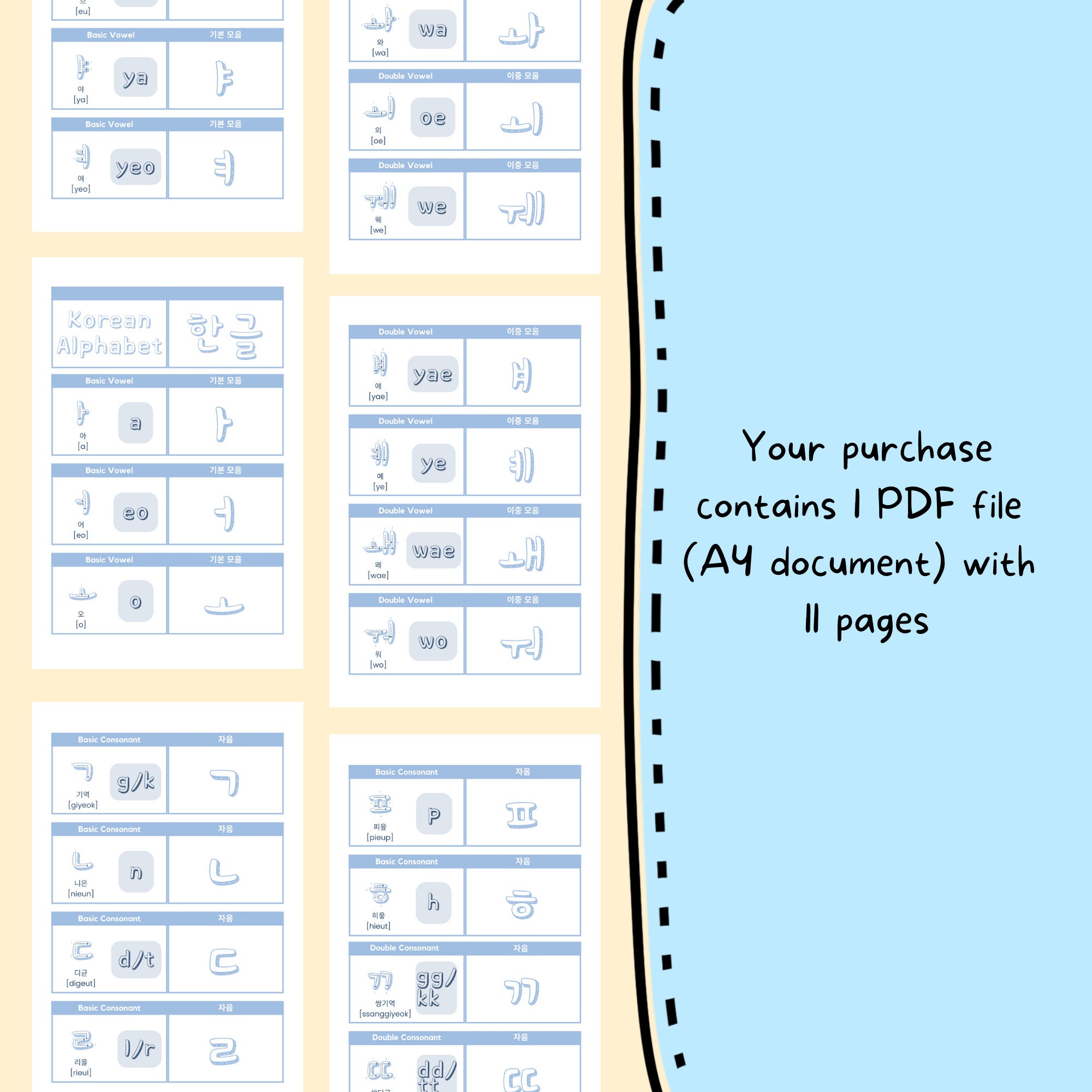 Korean Alphabet Flashcards Printable Digital Download Hangul Flash