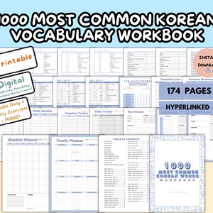 1000 Most Common Korean Words Workbook Study Pack | Learn Vocabulary | Instant Download Printable Worksheets | Foreign Language Learning PDF