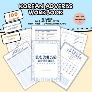 100 Basic koreanische Adverbs Arbeitsbuch Lernpaket Digital | Druckbare Arbeitsblätter Vokabeln lernen | Sprachenlernen Goodnotes Notability