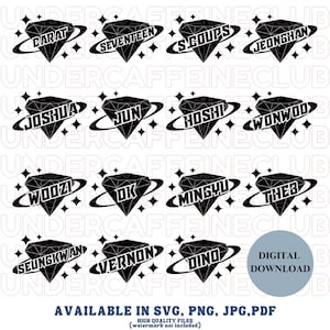 Siebzehn Mitglieder Name Bundle SVG, Jpg, Png, Pdf Kpop digitaler Download, Cricut & Silhouette digital geschnitten Datei, Vinyl Aufkleber, Clipart Aufkleber