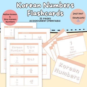 Koreaanse nummer-flashcards afdrukbare digitale download | Compleet Sino & Native Numbers Flash-kaarten | Beginners leren van vreemde talen pdf