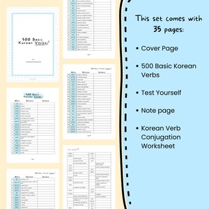 500 Basic Korean Verbs Worksheet Study Pack Learn Vocabulary Words ...