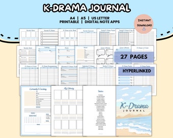 Digital Kdrama Journal | Printable K-drama Planner | Goodnotes & Notability Template PDF iPad | Korean Drama list, reviews, episode tracker