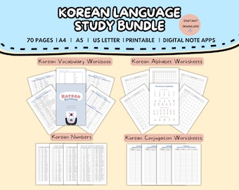 Ultimate Korean Language Learning Study Bundle | Printable and Digital Workbook Beginner Vocabulary | Goodnotes & Notability Template PDF