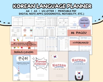 Korean Language Learning Planner Notebook | Printable Study Journal | Digital Notes iPad | GoodNotes Notability Template | Workbook PDF