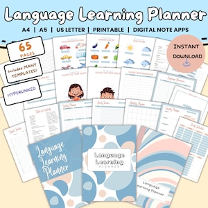 Language Learning Planner Notebook | Printable Study Journal | Student Digital iPad Notes | Hyperlinked PDF Workbook | Vocabulary Template