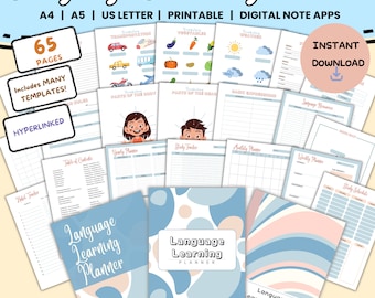 Language Learning Planner Notebook | Printable Study Journal | Student Digital iPad Notes | Hyperlinked PDF Workbook | Vocabulary Template