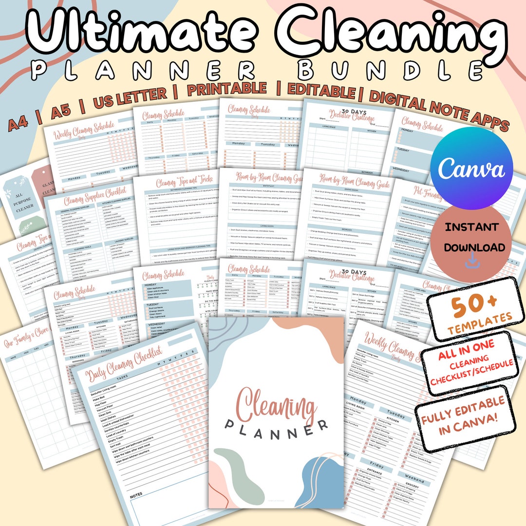 EDITABLE Cleaning Schedule Planner Bundle Weekly Monthly Yearly ...