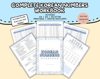 COMPLETE Korean Numbers Workbook Printable | Sino & Native Number Instant Digital Download | Beginner Foreign Language Learning Worksheets